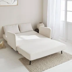 Sofá cama de borreguito blanco, 2 plazas