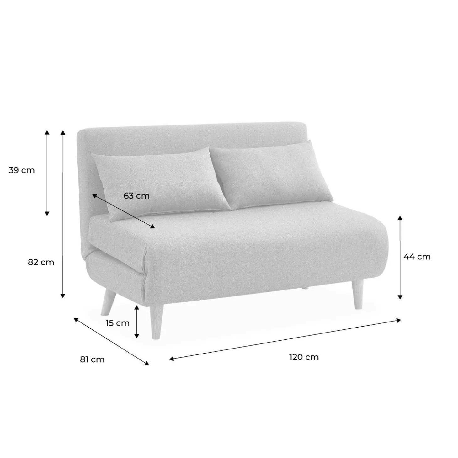 Sofá cama de con patas de madera, 2 plazas