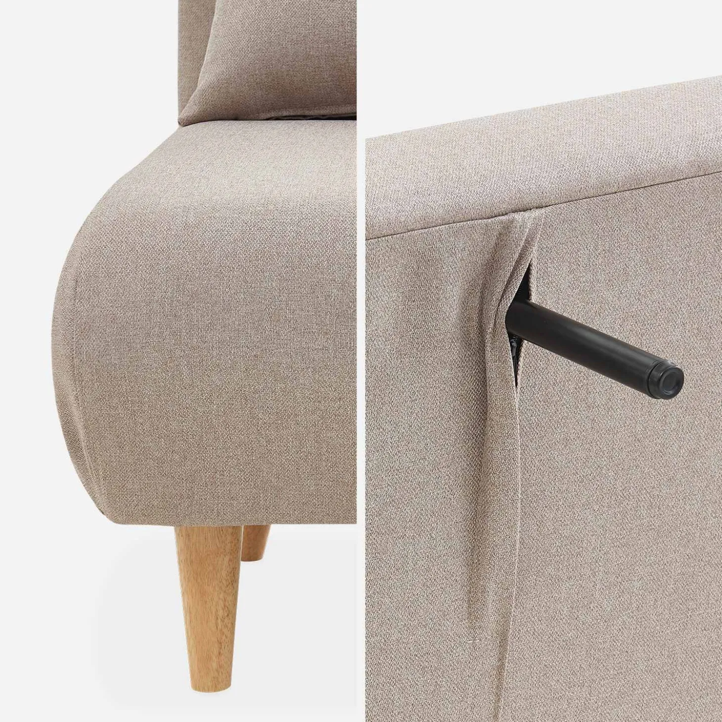 Sofá cama de con patas de madera, 2 plazas