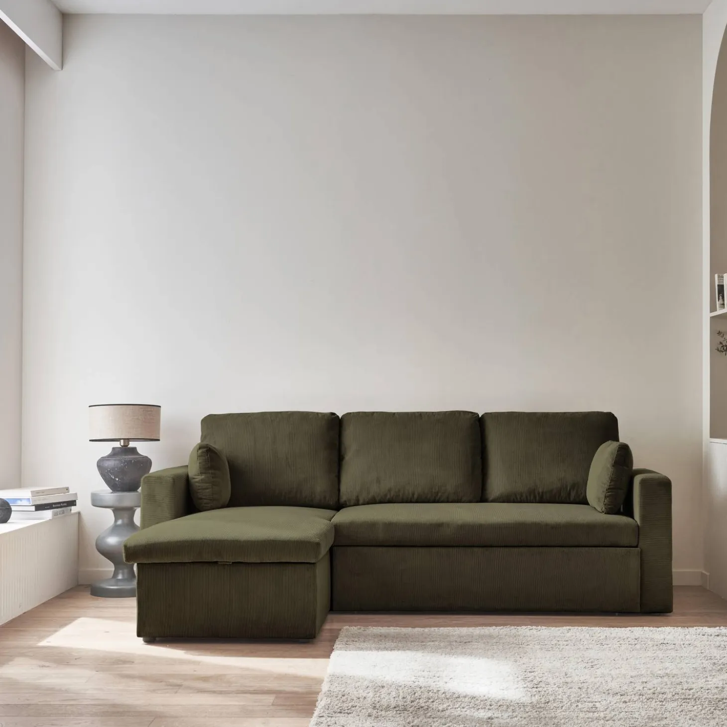 Sofá cama de pana, 3 plazas