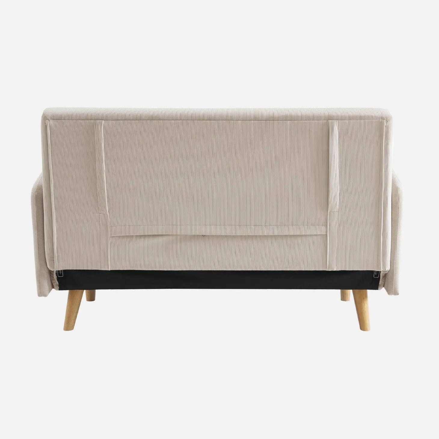 Sofá cama de pana con patas de madera, 2 plazas