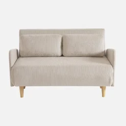 Sofá cama de pana con patas de madera, 2 plazas