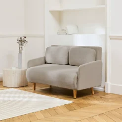Sofá cama de pana con patas de madera, 2 plazas