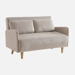 Sofá cama de pana con patas de madera, 2 plazas