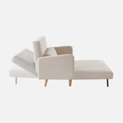 Sofá cama de pana con patas de madera, 2 plazas