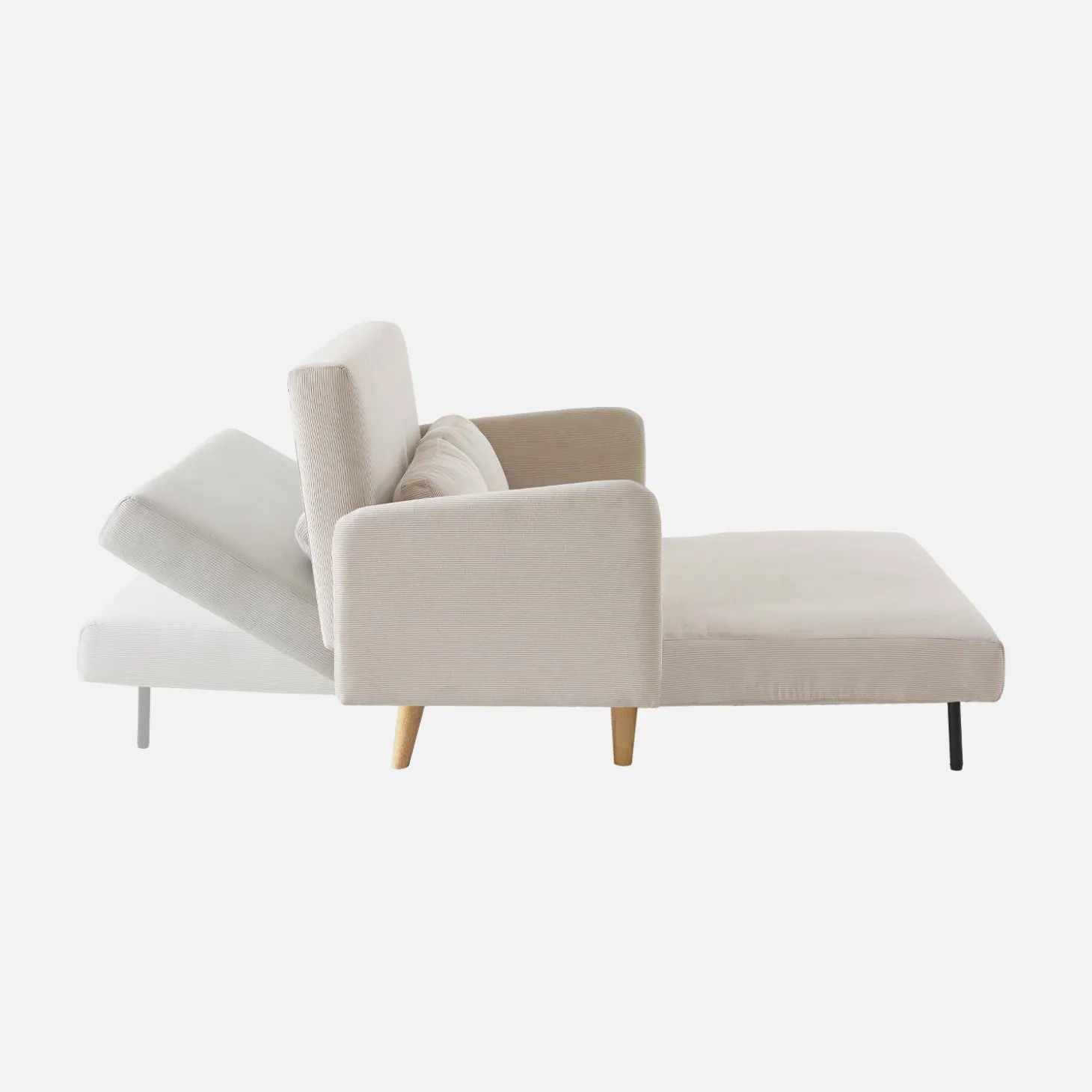 Sofá cama de pana con patas de madera, 2 plazas