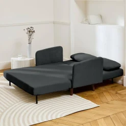 Sofá cama de pana con patas de madera, 2 plazas