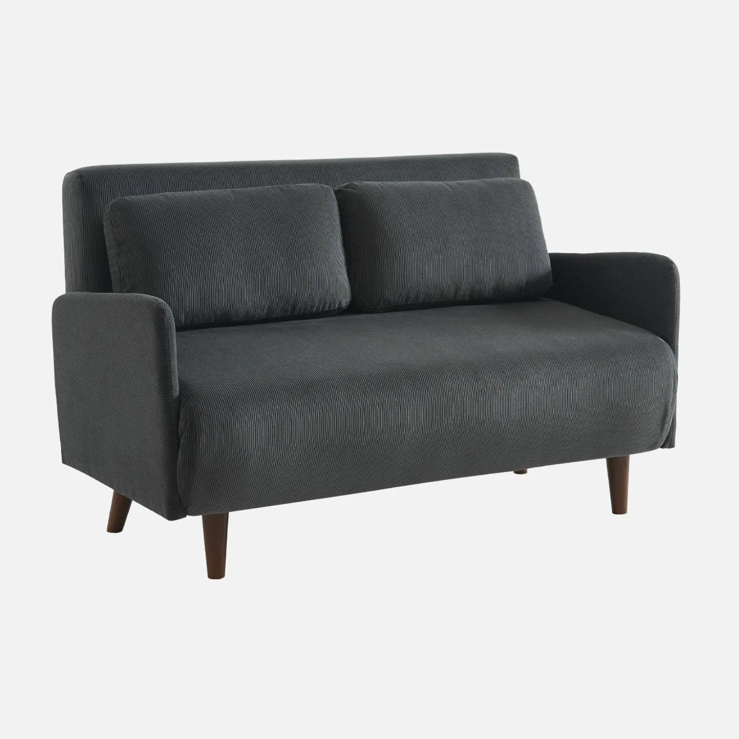 Sofá cama de pana con patas de madera, 2 plazas