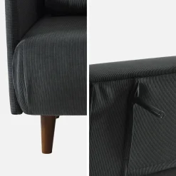 Sofá cama de pana con patas de madera, 2 plazas