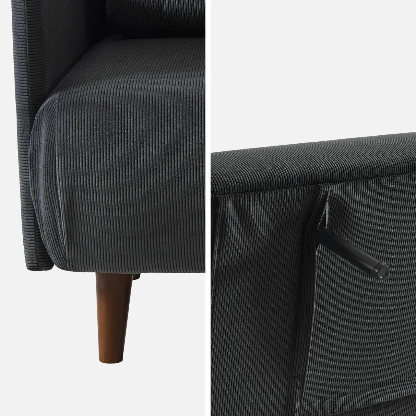 Sofá cama de pana con patas de madera, 2 plazas
