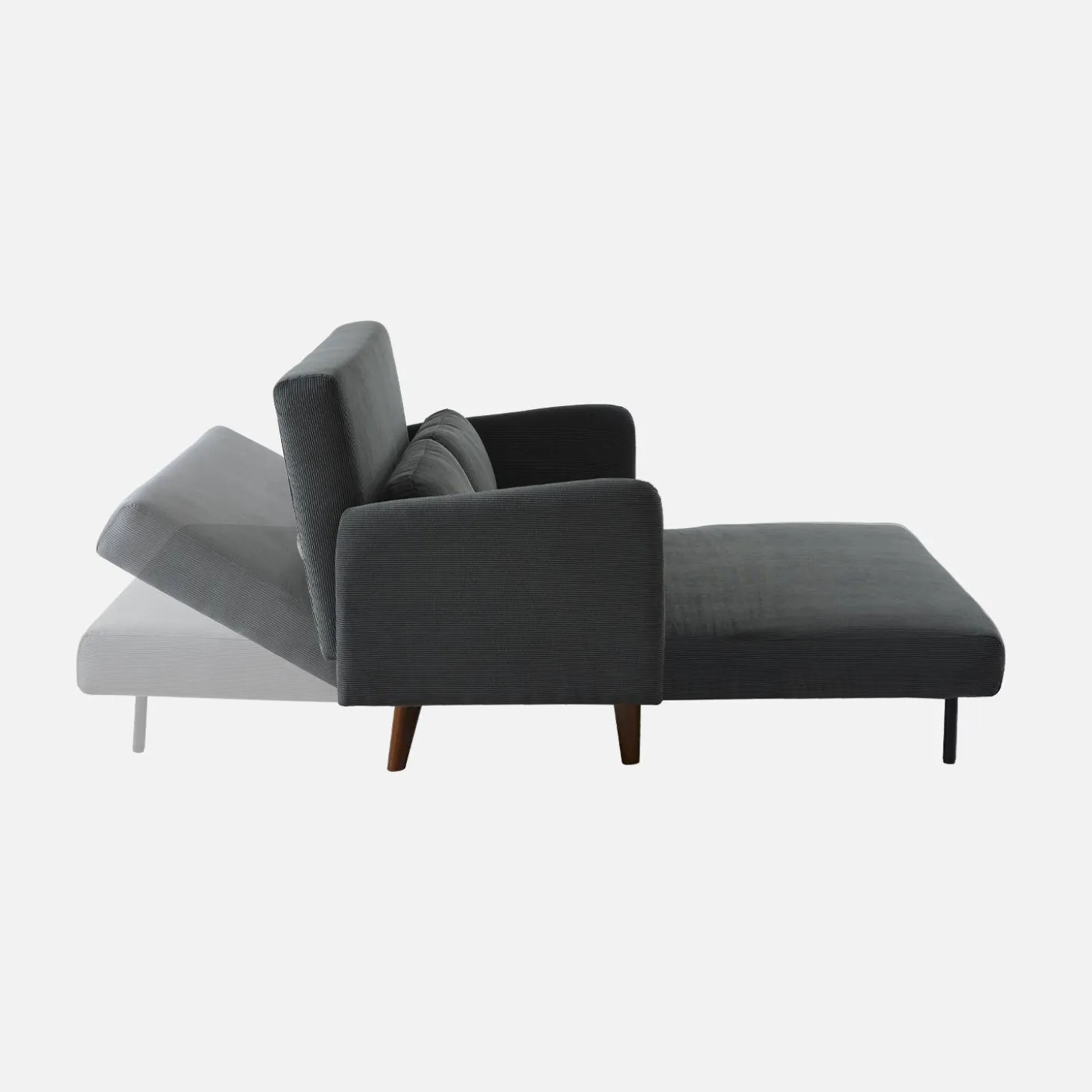 Sofá cama de pana con patas de madera, 2 plazas