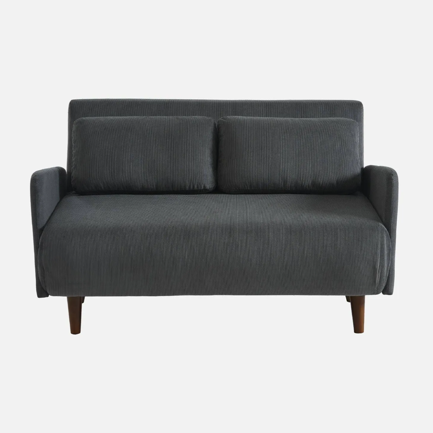 Sofá cama de pana con patas de madera, 2 plazas
