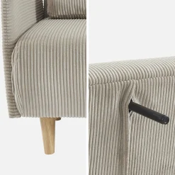 Sofá cama de pana con patas de madera, 2 plazas