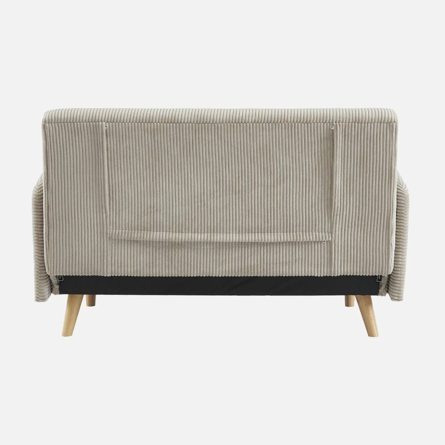 Sofá cama de pana con patas de madera, 2 plazas