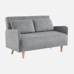 Sofá cama de pana con patas de madera, 2 plazas