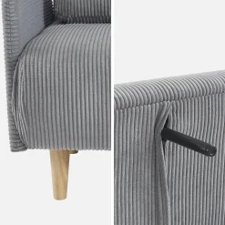 Sofá cama de pana con patas de madera, 2 plazas