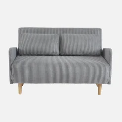 Sofá cama de pana con patas de madera, 2 plazas