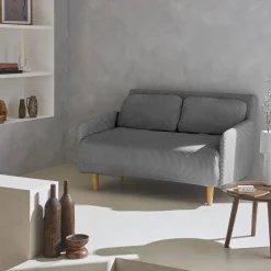 Sofá cama de pana con patas de madera, 2 plazas