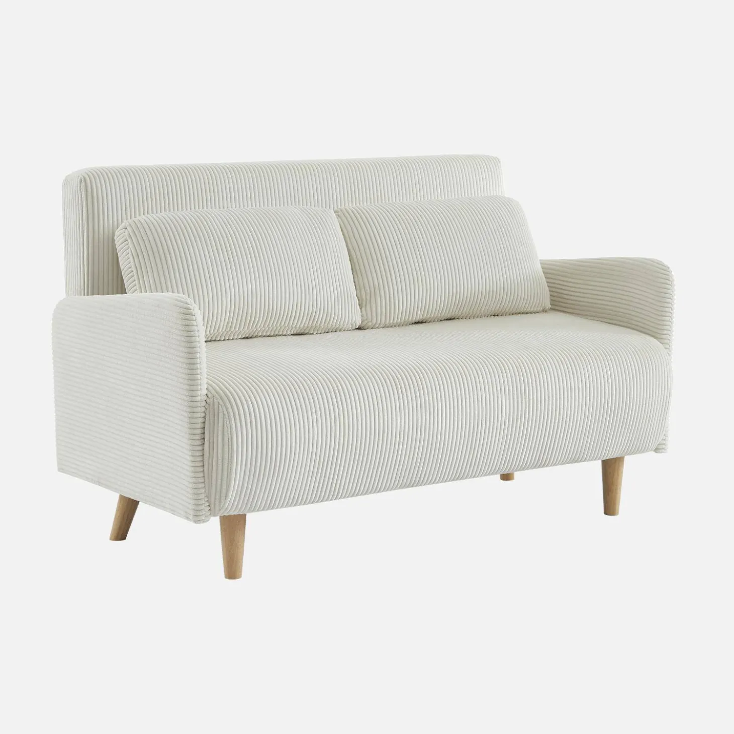 Sofá cama de pana con patas de madera, 2 plazas