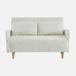 Sofá cama de pana con patas de madera, 2 plazas