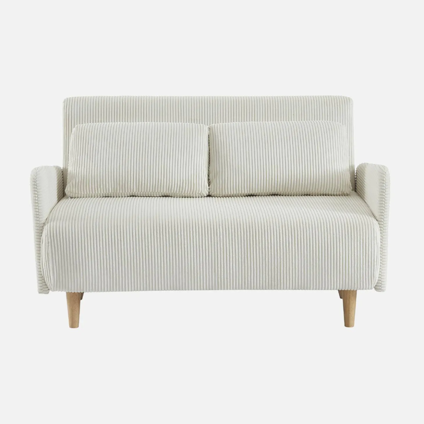 Sofá cama de pana con patas de madera, 2 plazas
