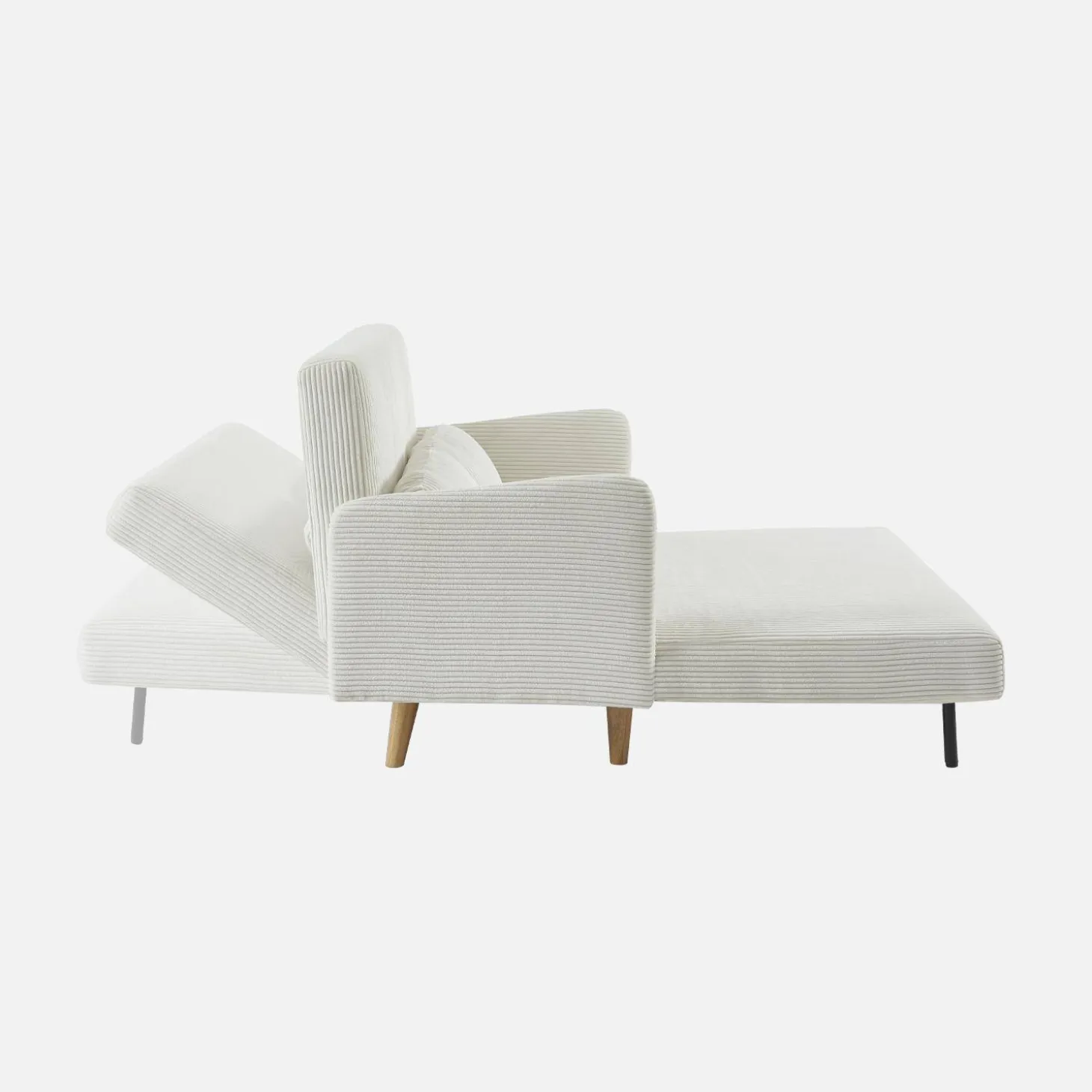 Sofá cama de pana con patas de madera, 2 plazas