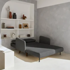 Sofá cama de pana con patas de madera, 2 plazas