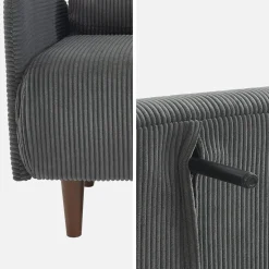 Sofá cama de pana con patas de madera, 2 plazas