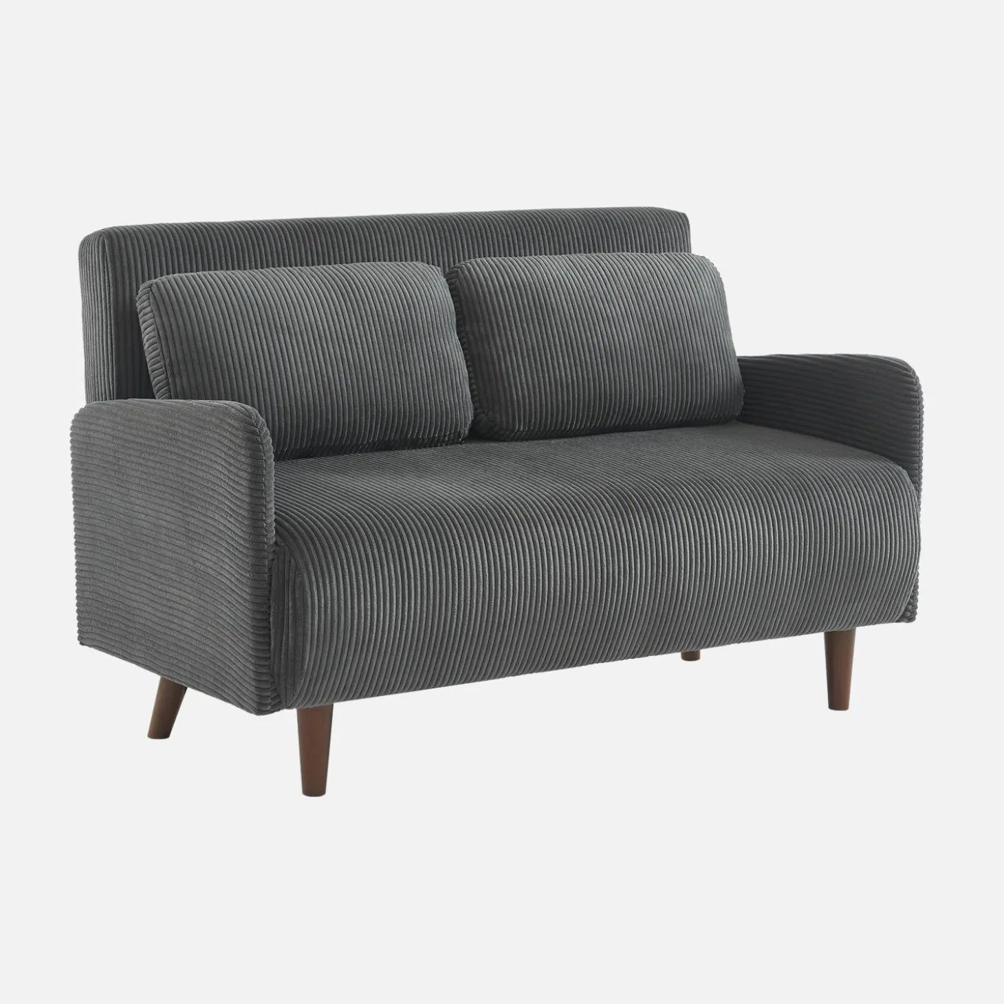 Sofá cama de pana con patas de madera, 2 plazas