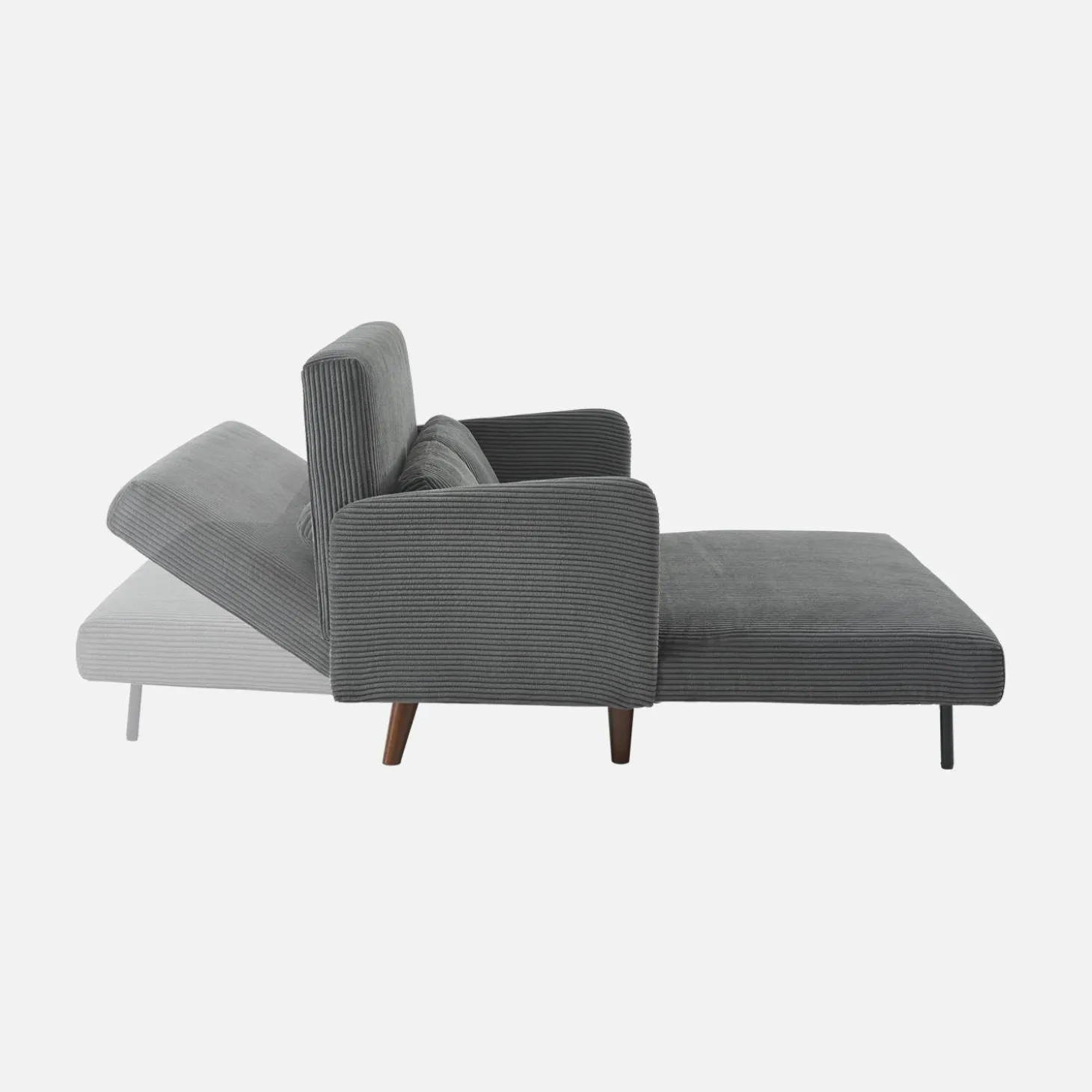 Sofá cama de pana con patas de madera, 2 plazas