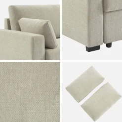 Sofá cama de tela liso de 3 plazas