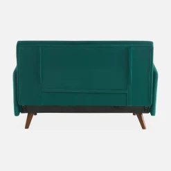 Sofá cama de terciopelo con patas de madera, 2 plazas