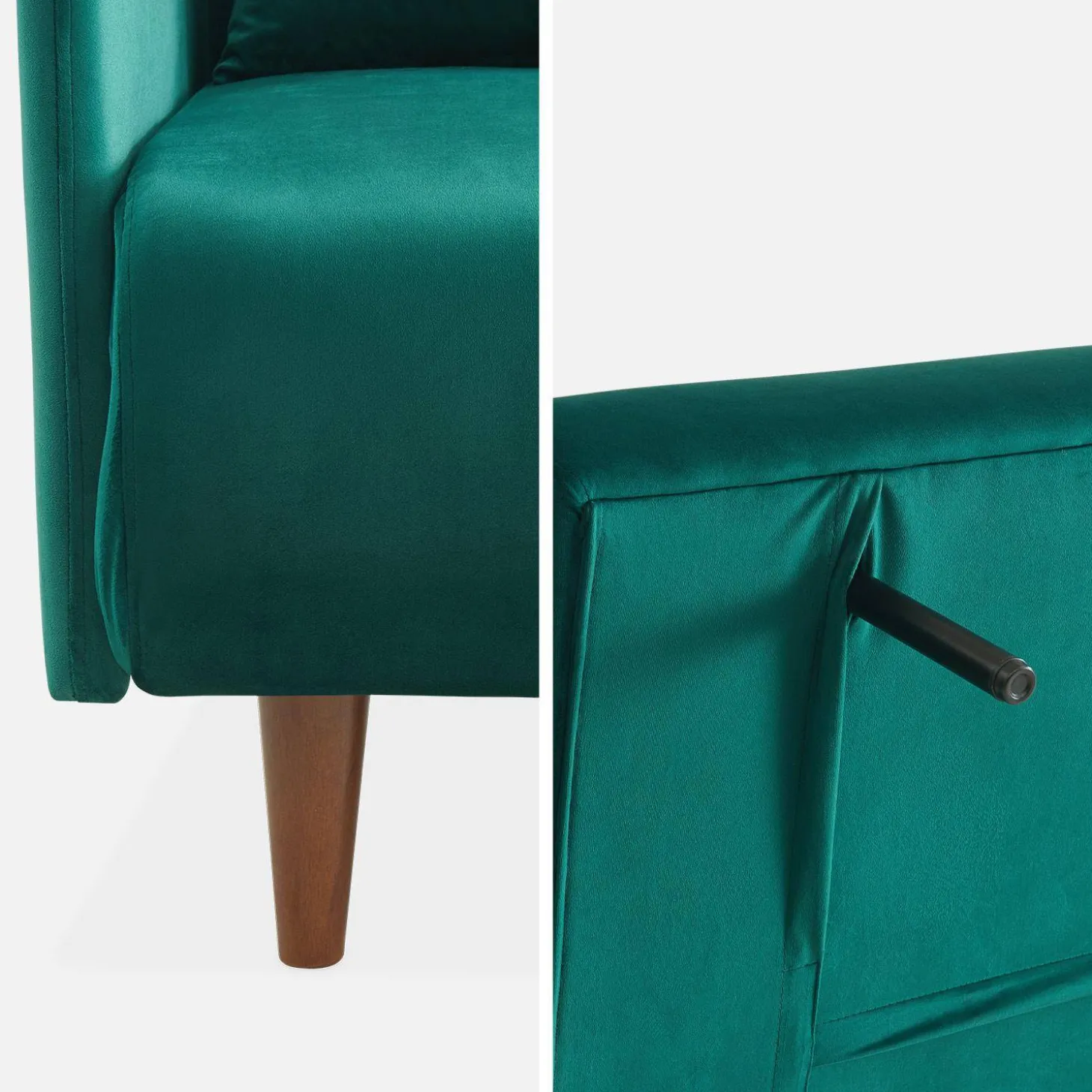 Sofá cama de terciopelo con patas de madera, 2 plazas