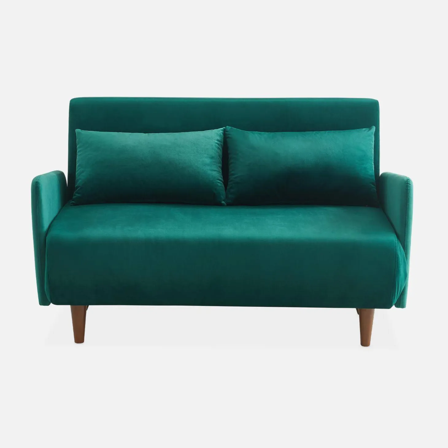 Sofá cama de terciopelo con patas de madera, 2 plazas