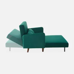 Sofá cama de terciopelo con patas de madera, 2 plazas