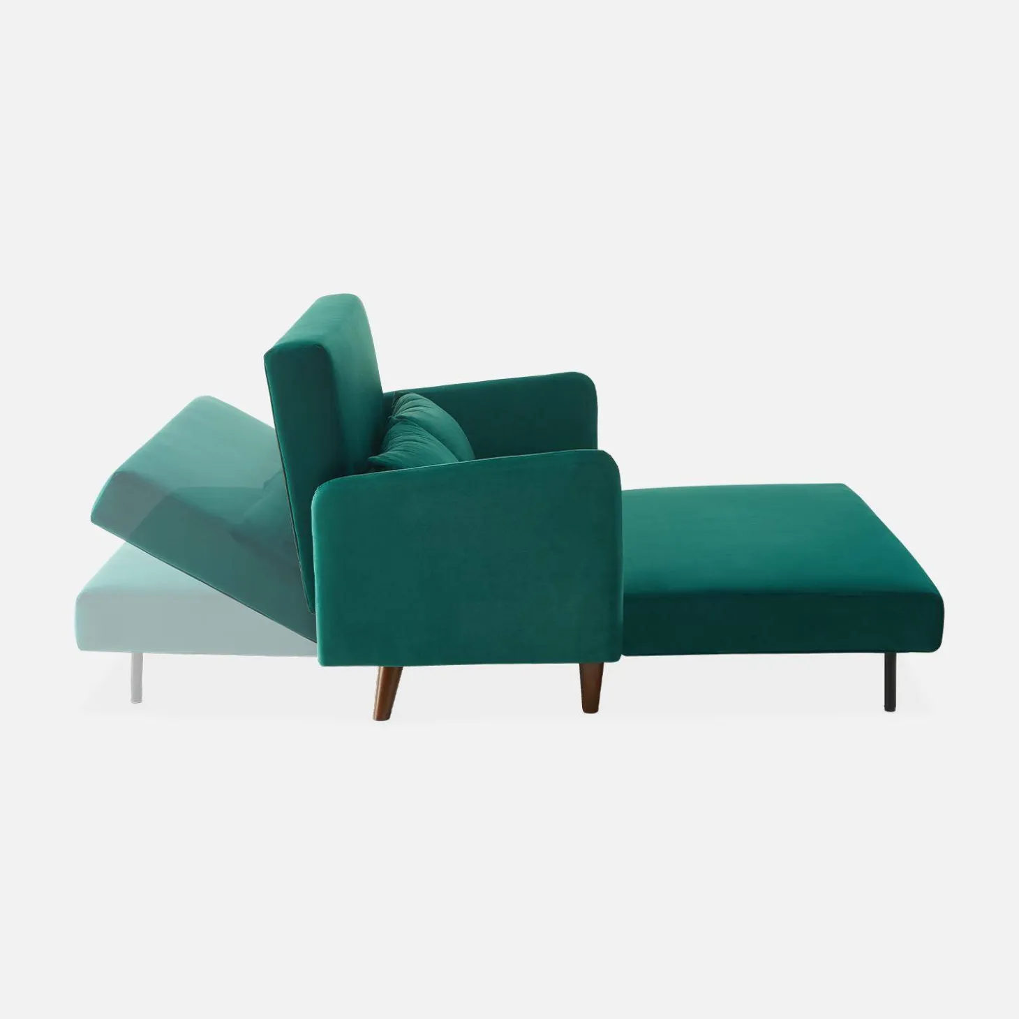 Sofá cama de terciopelo con patas de madera, 2 plazas