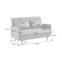 Sofá cama de terciopelo con patas de madera, 2 plazas