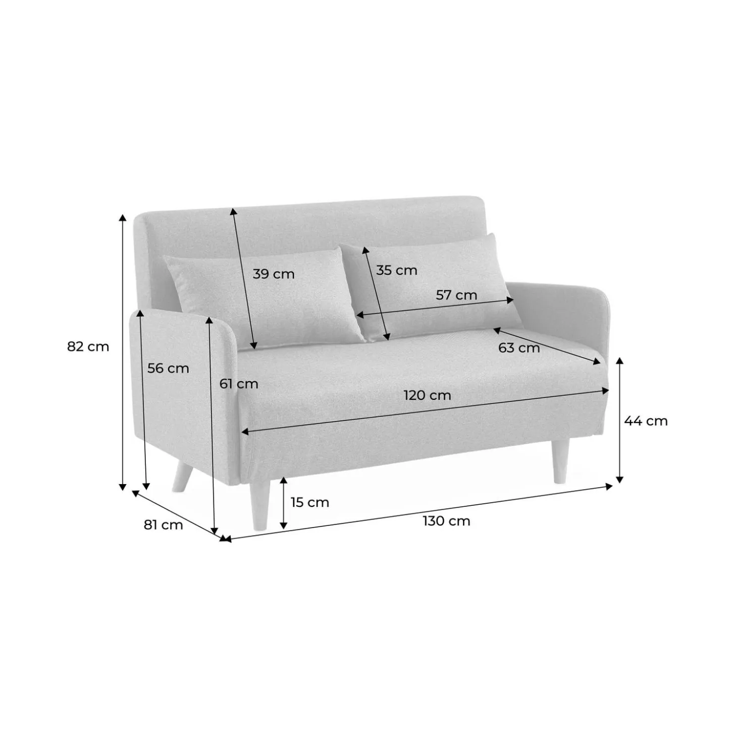 Sofá cama de terciopelo con patas de madera, 2 plazas