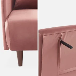 Sofá cama de terciopelo con patas de madera, 2 plazas