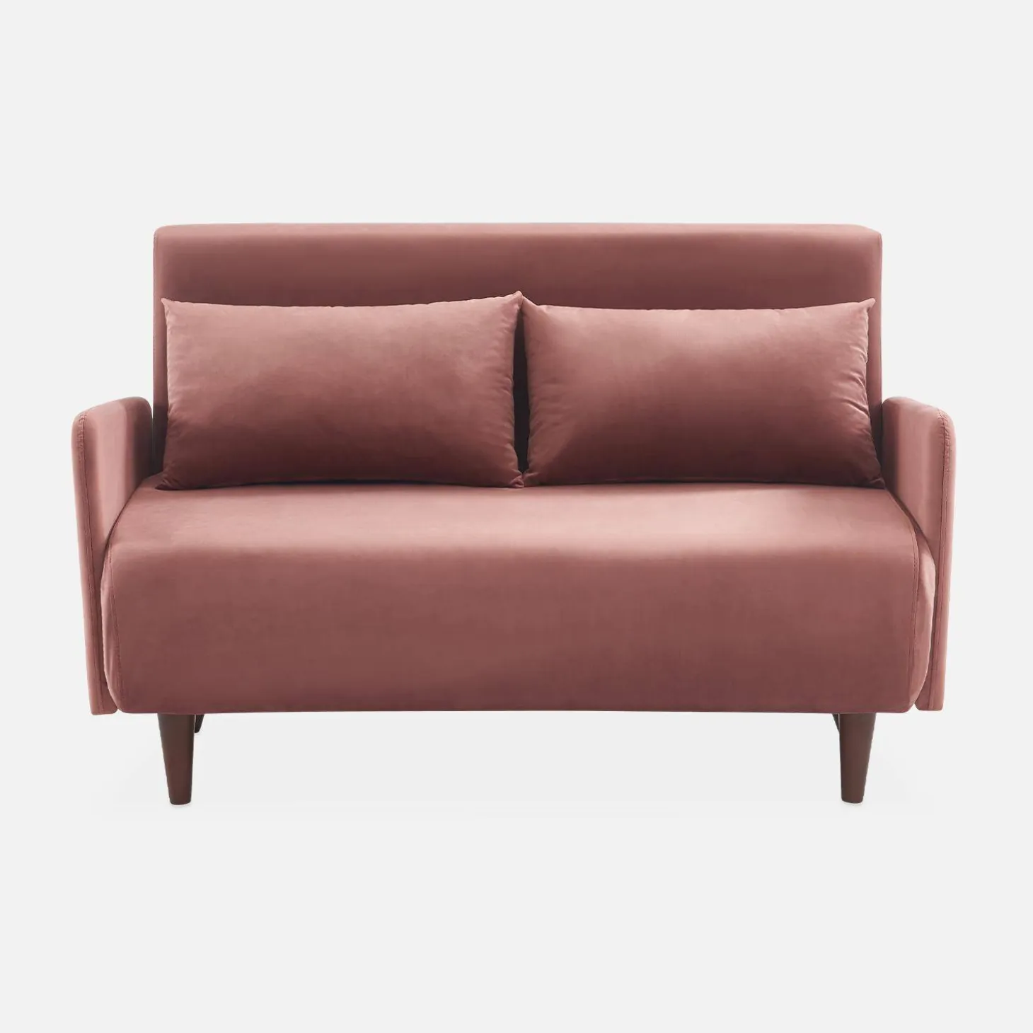 Sofá cama de terciopelo con patas de madera, 2 plazas