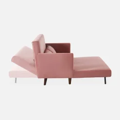 Sofá cama de terciopelo con patas de madera, 2 plazas