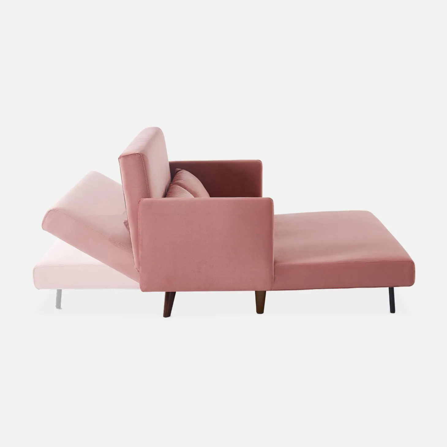 Sofá cama de terciopelo con patas de madera, 2 plazas