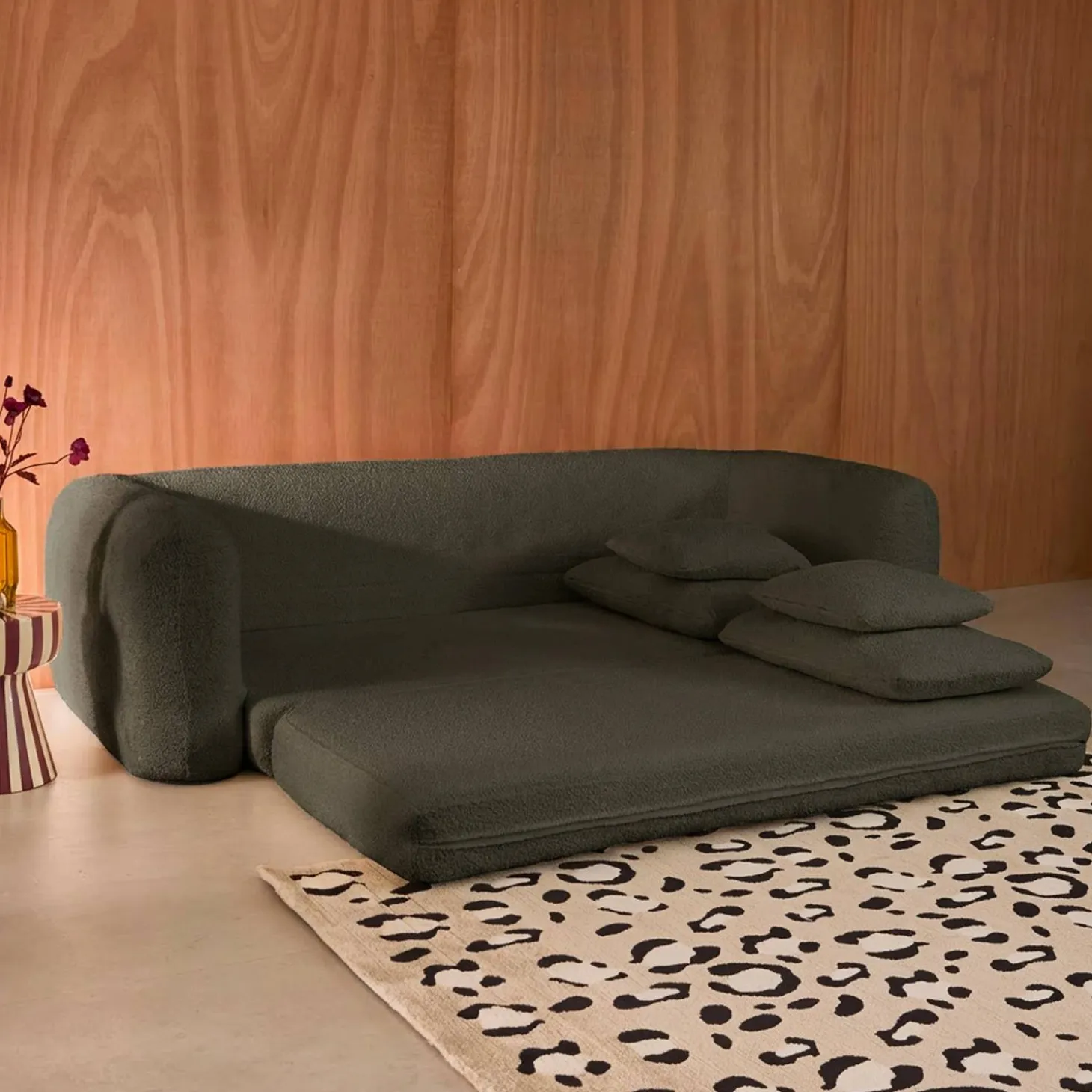Sofá cama en borreguito texturizado, 3 plazas