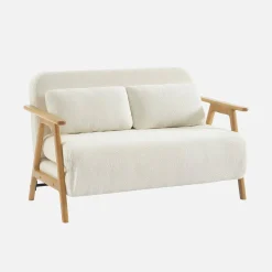 Sofá cama en borreguito y madera, 2 plazas