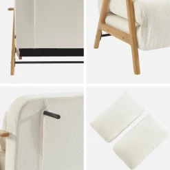 Sofá cama en borreguito y madera, 2 plazas