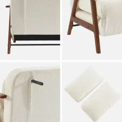 Sofá cama en borreguito y madera teñido nogal, 2 plazas