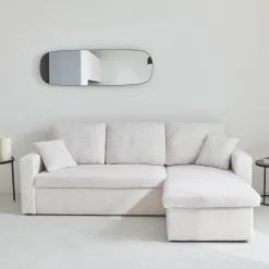 Sofá cama esquinero de borreguito, 3 plazas