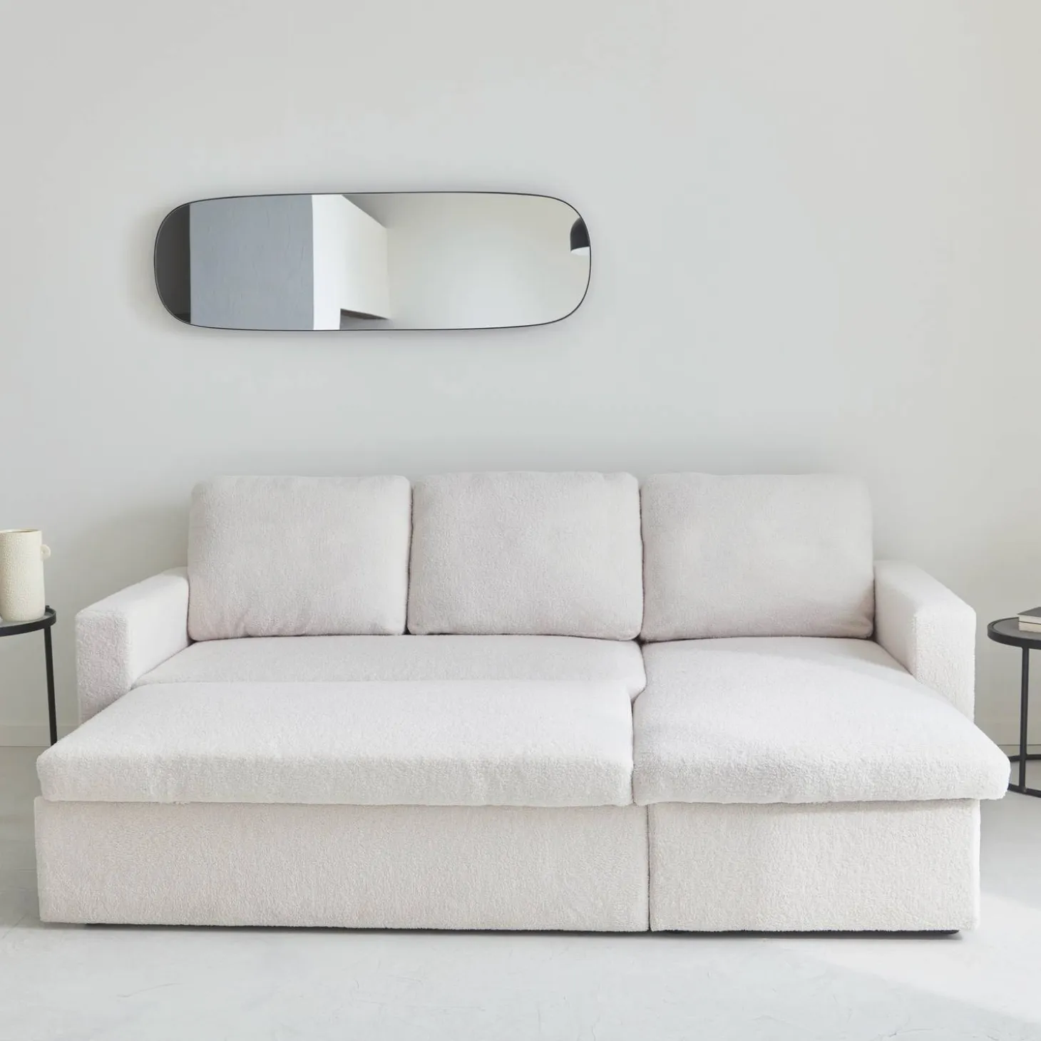 Sofá cama esquinero de borreguito, 3 plazas