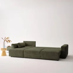 Sofá cama esquinero de pana fina, 5 plazas