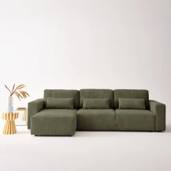 Sofá cama esquinero de pana fina, 5 plazas
